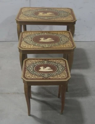 3 Mesas auxiliares neoclásicas neoclásicas italianas con incrustaciones de madera satinada de colección 27" Foto 1 de 4