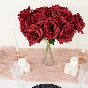 BURGUNDY 2 Bushes 17" Premium Silk Roses Artificial FLOWERS Bouquets Party - Picture 1 of 8