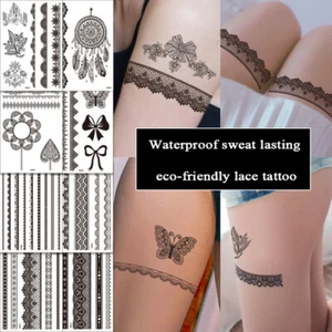 Sexy Schwarz Spitze Tattoo Aufkleber Bein Temporär Tattoo Sticker Körperkunst Wasserdicht - Bild 1 von 21