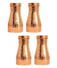 4 Set Copper Hammered Finish Bedroom Bottle with Copper Glass Ayurveda Benefit