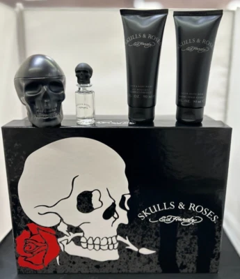 JUEGO DE REGALO CALAVERAS Y ROSAS DE ED HARDY 4 PIEZAS PARA HOMBRE (3,4 EDT/S+,25/S+AS+BW) Foto 1 de 3