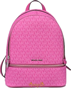 Michael Kors Rhea Medium Signature Logo Backpack MK Dragonfruit Pink - Picture 1 of 20