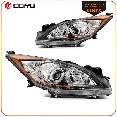 Conjunto de faróis para 2010 2011 2012 2013 Mazda 3 (5 velocidades) cromado com par âmbar - Imagem 1 de 4