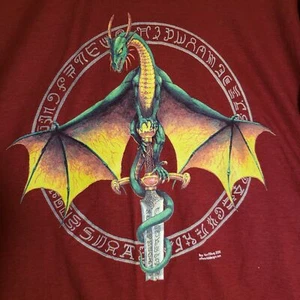 2005 Artist Ray VanTilburg Green Dragon Sword Red Graphic Tshirt NOS Large - Picture 1 of 6