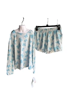 Cat & Jack 2 Piece Girl Pajama Set With Blue Butterflies XL 14 - Picture 1 of 3