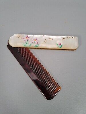 Vintage Mother Of Pearl Flip Comb Hand Painted Pretty • 22.39€