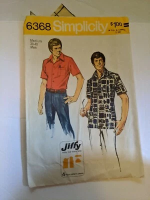 1974 Vintage SIMPLICITY 6368 Men's Jiffy Shirt Size 38-40 Medium  - Image 1 of 2