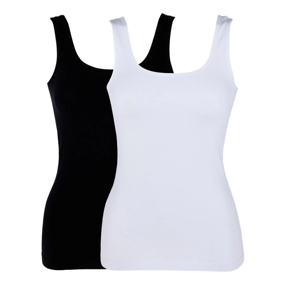 Rhonda Shear 2 Pack Seamless Cotton Smoothing Tank, White & Black, Medium - Image 1 of 2