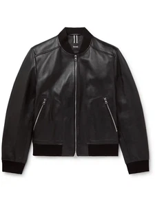 Boss Hugo Boss V7707 Black Nipet Man’s Leather Bomber Jacket Size 38R - Picture 1 of 3