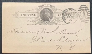 1890 US UX9 POSTAL CARD PINE PLAINS NEW YORK POUGHKEEPSIE NATIONAL BANK VF #4 - Picture 1 of 2
