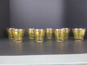Vintage Culver Prado signiert grün & 22K Gold MCM Lowball Cocktail Becher 8er Set - Bild 1 von 7