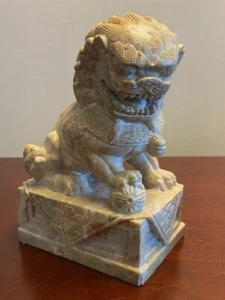 Foo Fu Dog Chinese Lion Figurine statue Marble Vintage 5 1/4" 石獅; shíshī - Picture 1 of 22