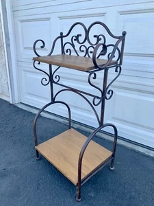 Vintage Wrought Iron Two Tier Rack with Wood Shelves-Reduced-Further! - Picture 1 of 3