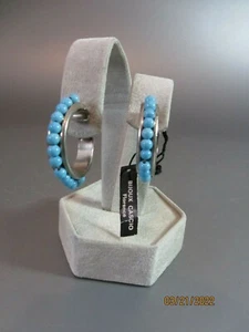 Vintage Signed Bijoux Cascio Italy Turquoise Beaded Hoop Clip Earrings 70's 80's - Bild 1 von 7