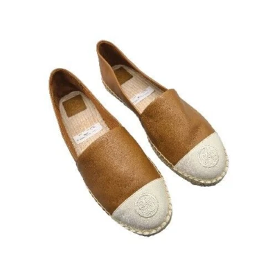 TORY BURCH Mujer Talla 11 Planos Bloque de Color Alpargata Tostado/Blanco roto Cuero Nuevo Foto 1 de 4