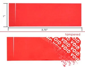Red TamperColor Tamper Evident Security Label Seal Sticker Rectangle 2.75" x 1" - Picture 1 of 1