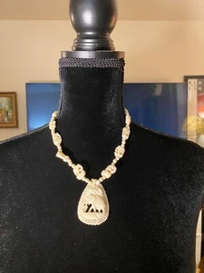Vintage Tribal Elephant Pendant with carvings and bead necklace - Picture 1 of 7