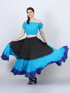 Womens Black/Turquoise/Royal 25 Yard ATS Tribal 4 Tier Gypsy Skirt Belly Dance - Picture 1 of 6