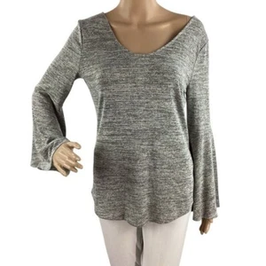 LOFT Gray Marled Bell Sleeve Tie Back Top S - Picture 1 of 7
