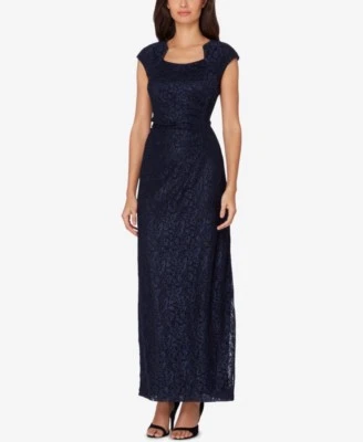 $448 Tahari Asl женщин синий декольте короткий рукав кружева блестящее платье размер 4 - Изображение 1 из 2