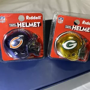 NFL Riddell Set Of 2 Mini Football Helmet 2” Chicago Bears And Green Bay Packers - Picture 1 of 4