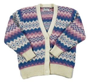VTG 90s Women's Medium Mohair Pastel Nordic Knit Cardigan Sweater Fairy Keii