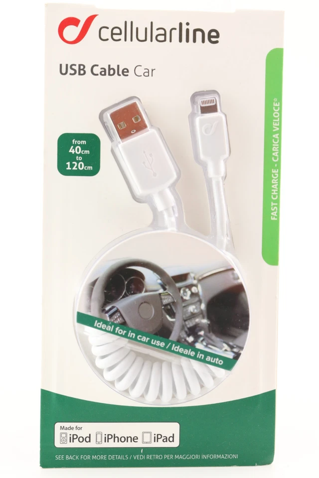 Cellularline Spiral Auto KFZ Ladekabel Apple iPhone XS XR X 8 7 6S Plus 5 SE 472 - Bild 1 von 1