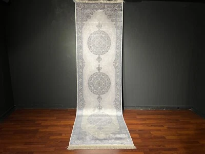 3x10 ft Gray Beige Turkish Silk Runner Rug – Natural Oriental Entryway Rug - Image 1 of 4