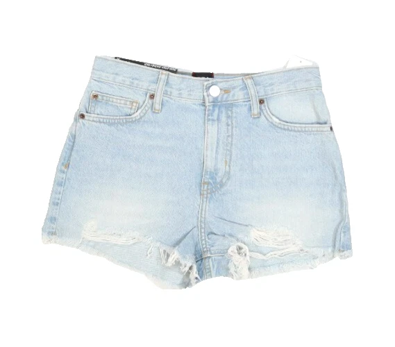 Pantalones cortos de jean BDG Urban Outfitters Girlfriend tiro alto dobladillo desgastado para mujer 26 Foto 1 de 4