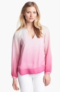 Diane von Furstenberg Pink Gradient Falls Maiko Chiffon Silk L/S Top $265 NWT 6 - Picture 1 of 12