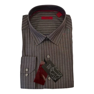 Camisa social masculina ajustada Alfani – listra cinza e branca – Tamanho XL 17.5 34/35 – Nova com etiquetas - Imagem 1 de 4