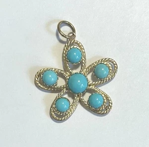 VINTAGE QVC 14K YELLOW GOLD ITALY MILOR SLEEPING BEAUTY TURQUOISE PENDANT - Picture 1 of 5
