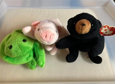Lot of 3 TY Beanie Baby - LEGS, SQUEALER, BLACKIE 2nd Gen Tush Stuffed Animals  - Image 1 of 4