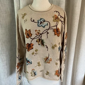 Suéter De Colección Todos los Puntos Bordado Otoño Tema Hoja Cuello Redondo Ramie Años 90’s Talla XL - Imagen 1 de 11