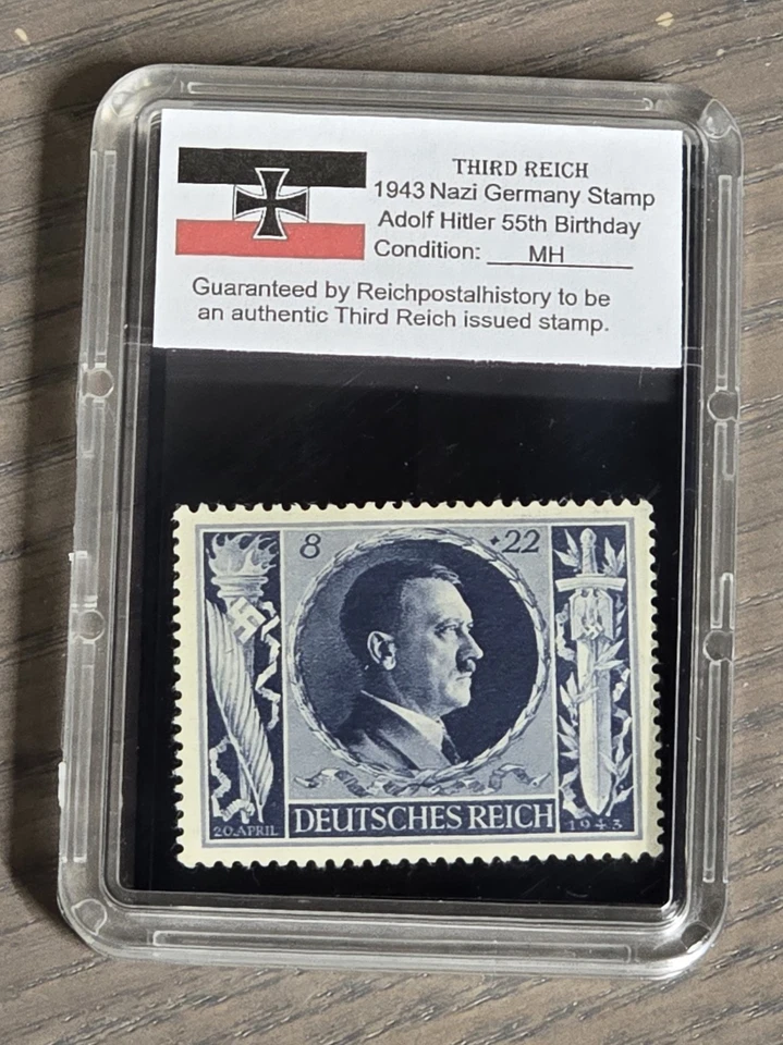 Third Reich WWII Nazi German Adolf Hitler 55th Birthday Stamp 1943 w slab case - Image 1 of 1