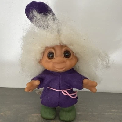 Boneca troll rara Thomas Dam #24-4 cabelo branco 1980 Dinamarca pernas verdes olhos castanhos - Imagem 1 de 4
