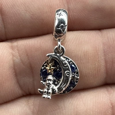Authentic Pandora Sterling Silver Santa Claus on The Moon Dangle Charm - Image 1 of 4