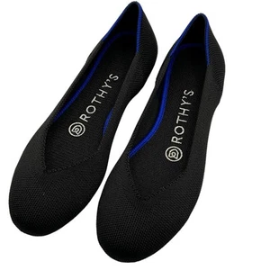 Rothys Womens 5.5 Ballet Flat Slip On Shoes Black Knit Round Toe Insoles New - Picture 1 of 22