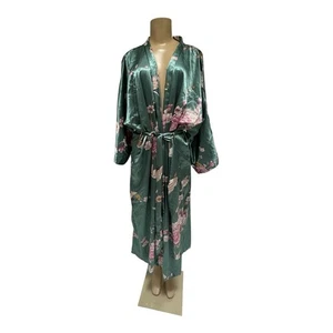 Pigiama donna in salsa di mele simile alla seta lungo accappatoio kimono accappatoio cicogne/fiori - Foto 1 di 6