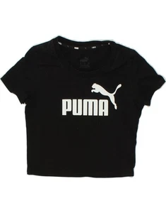 PUMA Womens Crop Graphic T-Shirt Top UK 6 XS Black Cotton NU04 - Picture 1 of 3