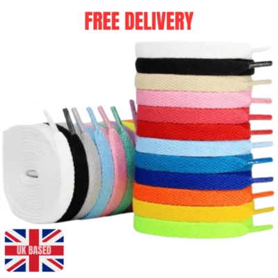 Shoe Laces Flat Coloured Black White Boots Trainers Short Long Kids Adult - Image 1 of 4