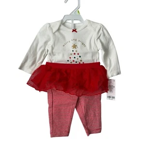 NWT Christmas Outfit 2-Pc Set 3M Carters Striped Leggings Tulle Skirt - Picture 1 of 6