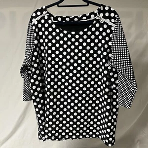 Onque Casuals Navy Blue White Polka Dot Blouse Size 3X - Picture 1 of 12