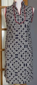 Eliza J Women’s Sheath Dress Sz 6 Navy Floral Red Trim High Neck Party Career - Picture 1 of 14