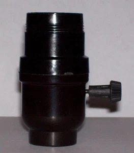 BLACK BAKELITE 3-WAY SWITCH TURN KNOB LAMP SOCKET WITH UNO THREADS E26 30544J - Picture 1 of 5