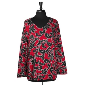 Chico's Women's Blouse Red Black Floral Glitter Artsy Valentine's Top 3 US XL/16 - Picture 1 of 8