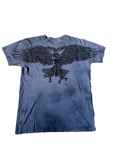Affliction Men's Silver And Black Foil Graphic Eagle Shirt Size L - Picture 1 of 11