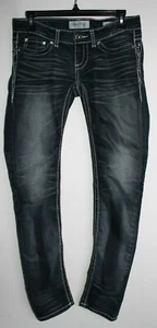 DAYTRIP ARIES | Women's Size 26 Long Dark Wash Skinny Jeans Bling Sparkle Gem  - Picture 1 of 8