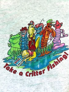 Take a Critter Angeln Junior Jugend L 14-16 T-Shirt grau Frosch Hummer 1980er-C2 - Bild 1 von 10