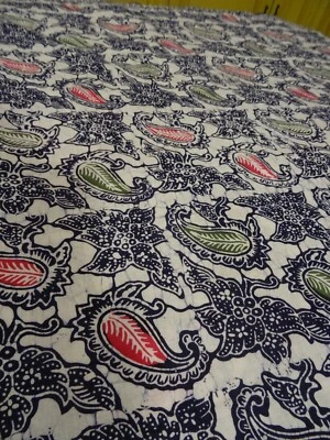 coton 2m,15x0,98  tenture ,vieux mur rideaux sari  batik les arabesques  bleues - Photo 1/4